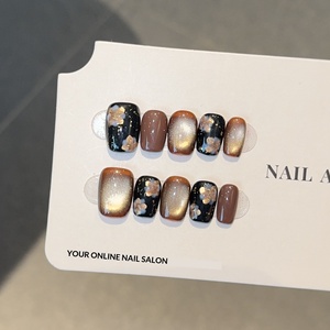 Autocollants pour <span class=keywords><strong>ongles</strong></span> courts faits à la main, ultra-fins et sans trace, style français vintage, motif floral d'automne, couleur Maillard, <span class=keywords><strong>faux</strong></span> <span class=keywords><strong>ongles</strong></span> - Product Image 4