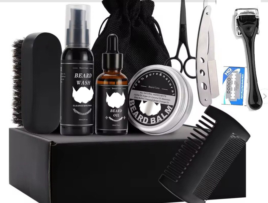 Ensemble de 10 pièces pour le soin de la barbe (ensemble tout noir)