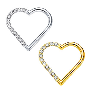 <b>Heart</b>-Shaped <b>Nose</b> <b>Rings</b> Zirconia Inlay Stainless Steel Zinc Alloy Piercing Jewelry Gift - Product Image 2