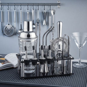 Ensemble de bar <span class=keywords><strong>à</strong></span> cocktails en acier inoxydable personnalisable avec logo, prix de gros, <span class=keywords><strong>shaker</strong></span> en verre de 400 ml avec support en acrylique - Product Image 5