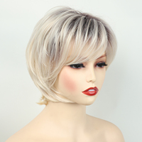 Peluca corta de dos tonos al por mayor de fábrica, peluca rubia con corte pixie y reflejos, pelucas rizadas naturales con flequillo lateral para mujer