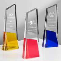 Trophées en cristal personnalisés, trophées en cristal bleu, rouge, jaune, trophée en forme de lame de cristal