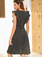 Robes pour femmes, style vintage, à volants, à pois, évasées, style robe de bal, décontractées, pour le bureau, pour femme, été, longueur genoux, taille empire, en taffetas