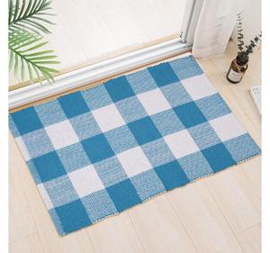 เสื่อประตูกันลื่นพรมผ้าฝ้ายทอสีขาวเทอร์ควอยส์พรมสไตล์บ้านไร่พรมสำหรับห้องนั่งเล่นทางเข้าห้องครัว - Product Image 3