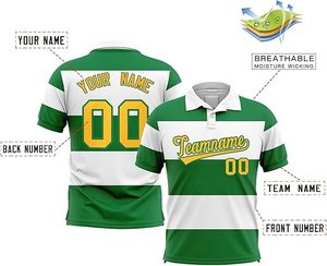 Chemises polo rayées vertes et blanches personnalisées par sublimation, maillot de sport d'équipe pour hommes, nom et numéro personnalisés, t-shirt d'entraînement décontracté - Product Image 3