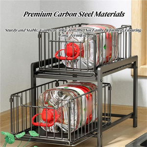 Lightweight Height Adjustable 2-Tier Sliding <b>Under</b> Sink Organizer Rustproof Metal Storage Rack for Kitchen & Bathroom Cabinets - Product Image 5