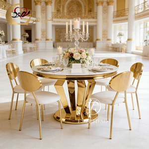 Modern Romantic&Elegant Banquet Hall Gold Stainless Steel <b>Dining</b> <b>Table</b> and Chair Set for Restaurants Hotels Apartment Events - Product Image 4
