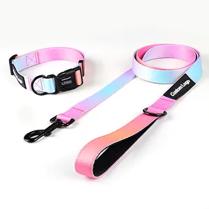 Manufacturer Custom High Quality Colourful Gradient Luxury Dog Collar And Leash Set Custom Dog Pet Leash