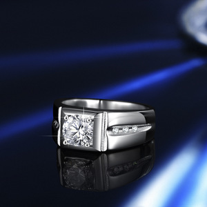 Premium S925 Sterling Silver Men's Ring 1CT <strong>Moissanite</strong>, Business Luxury Style Minimalist Adjustable Band - Product Image 1