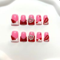 726-730 Faux ongles à presser faits main en forme de bec de canard, 10 pièces, réutilisables, en acrylique, pour enfants, motif carré artificiel