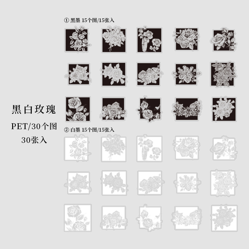 D Black and White Rose