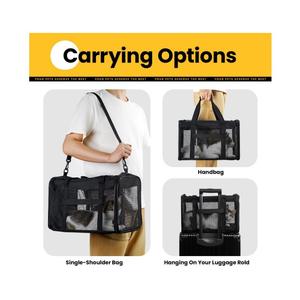 बड़ी क्षमता वाली पालतू वाहक बैग पोर्टेबल हैंडहेल्ड जाल छोटे कुत्तों बिल्लियों के लिए काले काले नीले रंग की यात्रा आउटडोर उपयोग - Product Image 3