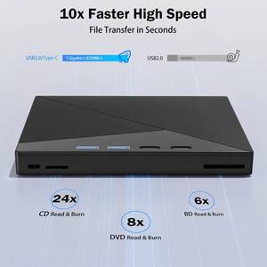 Grabadora de Blu-ray DVD 7 en 1 4K UHD, Unidad Óptica Externa USB 3.0 Tipo-C, Lector de Tarjetas SD y TF, Grabadora BDXL de 100GB para Windows y Mac - Product Image 3