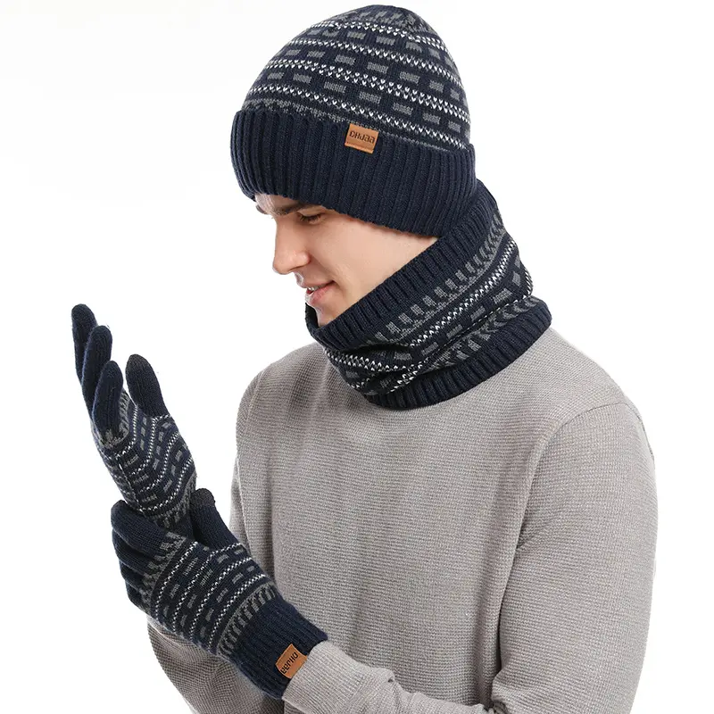 Bonnet d'hiver tricoté épais et cou pour homme avec ensembles de gants 2023 chapeaux gant cou couverture en gros