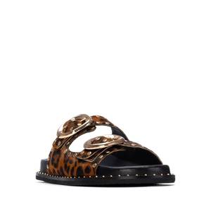 Carmela Donna Leopard Print <b>Flat</b> Sandals 38 Studded Buckle Design - Product Image 2