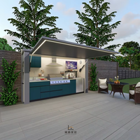 Îlots de cuisine extérieurs modulaires écologiques portables en acier inoxydable, barbecue au charbon de bois et au gaz