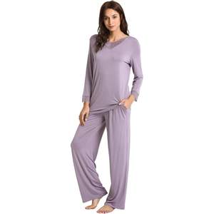Conjunto de Pijama Personalizado para Mujer, Viscosa de Bambú con Ribete de Encaje, Ropa de Dormir de Manga Larga, Pijamas Suaves con Bolsillos - Product Image 5