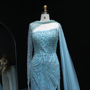 Sharon dedi SS705 lüks turkuaz inciler Mermaid abiye pelerin kollu yan yarık kadınlar parti ile balo kıyafetleri - Product Image 3