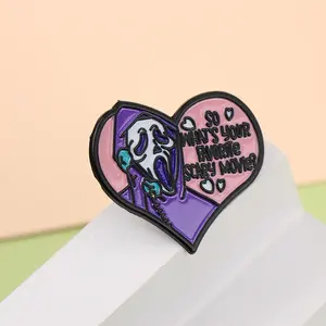 Shmik Skull Making A Phone Call with Letters So What's Your Favorite Scary Movie Esmalte Metal Funny Lapel Pins Broches Insignias - Product Image 4