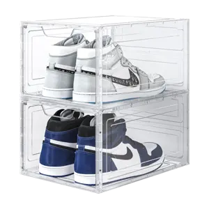 Boîtes de rangement empilables pour chaussures en plastique Transparent Drop Front Type de tiroir en plastique Boîte à chaussures transparente magnétique