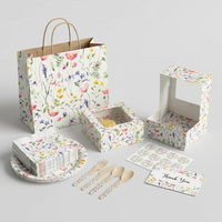 Boîte alimentaire pop-up en papier kraft biodégradable et écologique à motif de fleurs sauvages, pour la restauration à emporter et l'emballage de la restauration rapide