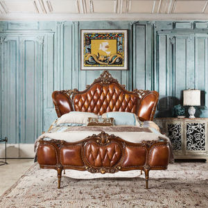 Lit à baldaquin de luxe européen antique, style Queen/King, en similicuir rembourré marron, avec cadre en bois massif, pour chambre à coucher, appartement, maison, mobilier de massage - Product Image 3