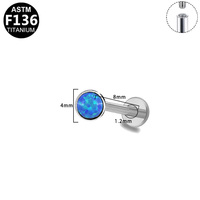 Pendiente de titanio ASTM F136 con circonita y ópalo, corte Asscher, rosca interna, para perforación de oreja, labret de boda