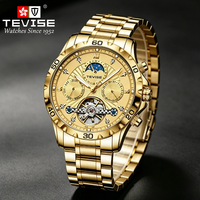 Montre Tourbillon Homme TEVISE avec Logo Personnalisé, Montre Mécanique Automatique de Luxe pour Homme avec Phase Lunaire