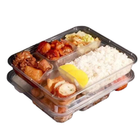 Boîte à lunch jetable transparente à quatre compartiments de haute qualité grande capacité facile à transporter PP de qualité alimentaire pour le stockage à emporter