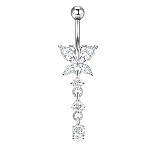 Elegante <span class=keywords><strong>Piercing</strong></span> all'<span class=keywords><strong>Ombelico</strong></span> da Donna in Acciaio Inossidabile Placcato Argento con Cristallo a Forma di <span class=keywords><strong>Farfalla</strong></span>, Regalo di Nozze - Product Image 6