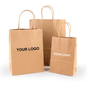 Sacchetto di carta Kraft marrone di prezzi all'ingrosso di grandi dimensioni con sacchetto di carta per la spesa con Logo stampato personalizzato