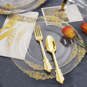 Platos <span class=keywords><strong>de</strong></span> <span class=keywords><strong>Plástico</strong></span> Desechables <span class=keywords><strong>de</strong></span> Lujo para Bodas, con Borde Dorado y Patrón en Relieve, Kits <span class=keywords><strong>de</strong></span> Artículos para Fiestas - Product Image 6