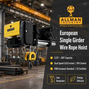 Palans électriques à câble ALLMAN 5 tonnes, monopoutre, 220V triphasé, certifiés CE, avec contacteur Schneider pour levage par grue - Product Image 1