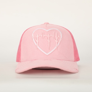 Gorra Trucker Deportiva Clásica de 5 Paneles, Personalizada, de Alta Calidad, al por Mayor, con Logotipo Bordado en Relieve, Color Rosa Gamuza - Product Image 1