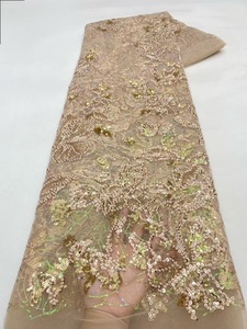 NI.AI nuovo stile ricamato a sequenza floreale tessuto maglia pizzo materiale tessuto di pizzo con perline - Product Image 3