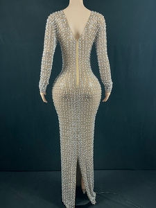 Novance-Vestidos personalizados para mujer, vestido largo informal De verano con cuello en V, manga larga, Diamante, para fiesta, Y2249 - Product Image 4