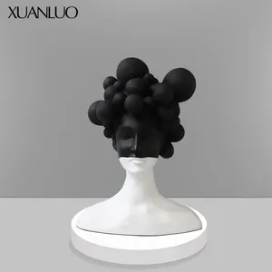 Modern simple art figure sculpture resin decoration sample room living room creative black and white girl soft decoration