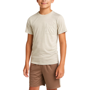 Conjunto de dos piezas de punto suave para niños, camiseta y pantalones cortos a juego en colores sólidos, para verano, para estar en casa, jugar o viajar, cómodo, talla grande - Product Image 1