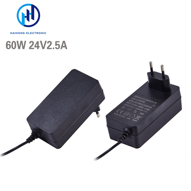 24V2.5A 60W AC-DC EU Plug Power Adapter | PC & ABS | 2-Year Warranty | CE/GS/ Certified | Customizable for Global Markets