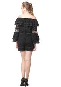 Vestido Casual de Dos Piezas para Mujer, Estilo Vintage Hecho a Mano, Mini Vestido de Manga Larga Negro, 100% Algodón, Ropa de Playa, Ropa de Fiesta, Encaje con Cuentas - Product Image 3