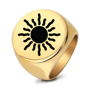 Bague soleil 22 mm ronde gravée au laser en or, bijou de mode pour femme, cadeau - Product Image 1