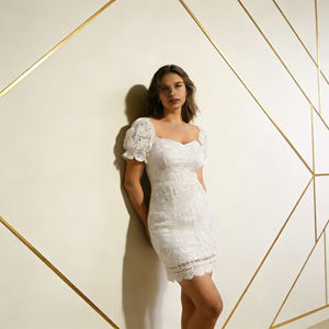 Offre Spéciale sur Temu : Robe Mini Moulante Blanche à Manches Bouffantes en Dentelle 2026 pour Soirées en Jardin, Douches Nuptiales et Événements Estivaux en Plein Air - Product Image 2