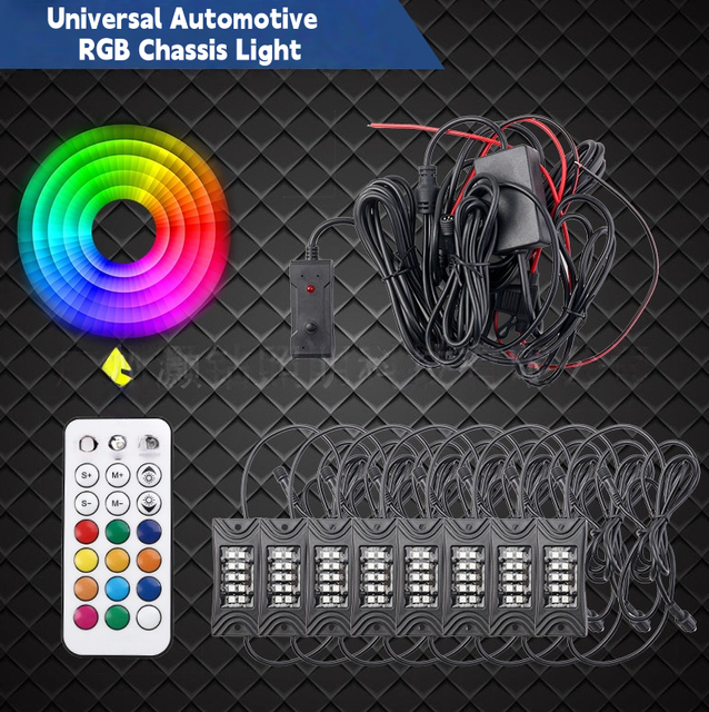 Universal Wireless Remote RF Controller for 1-in-8 RGB Chassis Lights with 3-Sided Illumination LED Boat/Car Decorative Lights
