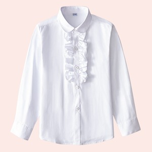 Chemises à manches longues en <span class=keywords><strong>coton</strong></span> blanc pour filles, uniformes scolaires du primaire, chemisiers blancs pour enfants plus âgés et de taille moyenne, printemps automne - Product Image 2