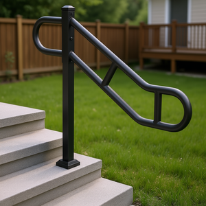 Main courante extérieure en acier à montage au sol, monopoteau, 40,5 pouces, pour escaliers de 1 à 3 marches, design industriel - Product Image 2