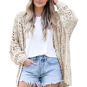 Cárdigan de Mohair Tejido a Crochet para Mujer, Estilo Kimono, Color Sólido, Talla Grande, Primavera, Frente Abierto, Forro de Lana - Product Image 1