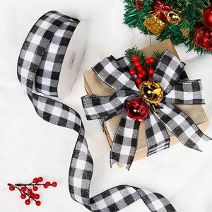 Single Face Gingham Plaid Ribbons 1-1/2 Wide Grosgrain Organza Gift Packaging Recycled Printed <b>Red</b> Black White Checkered Pattern - Product Image 6