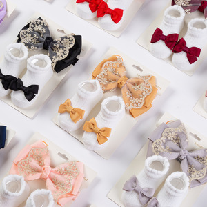 All'ingrosso in morbido cotone neonato bambine arricciato calzini con pizzo in oro ricamo nastro <span class=keywords><strong>per</strong></span> <span class=keywords><strong>capelli</strong></span> con fascia <span class=keywords><strong>per</strong></span> <span class=keywords><strong>capelli</strong></span> - Product Image 1