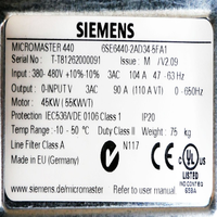 6se6440-2ad34-5fa1 Micromaster 440 Emv209 45kw 55kw