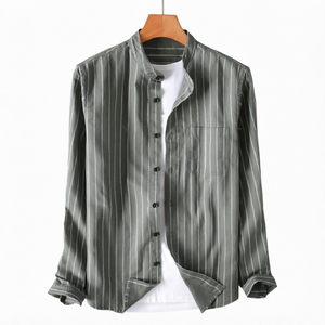 Camisa de Manga Larga con Estampado de Puntos Multicolor para Hombre, Producto de Venta Caliente de Primavera/Otoño, Cómoda, Transpirable, de Algodón y Lino, con Cierre de Botón - Product Image 1